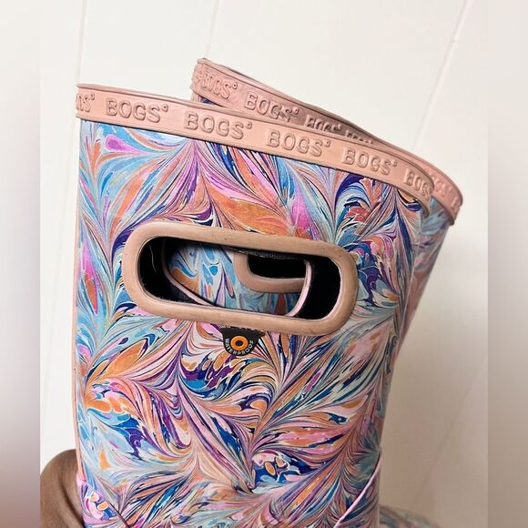 Bogs Pink Marble RainBoot Youth Girl Sz 4 - Picture 4 of 11